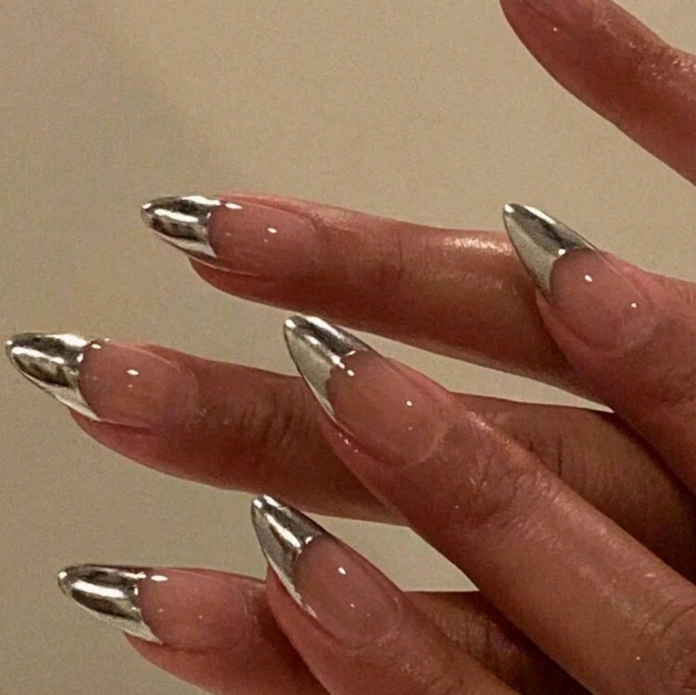 Silver Metallic French Nails